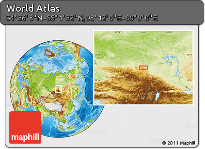 Physical Location Map of the Area around 54° 48' 50" N, 98° 40' 30" E