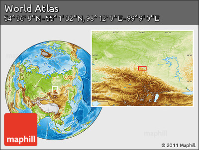 Physical Location Map of the Area around 54° 48' 50" N, 98° 40' 30" E