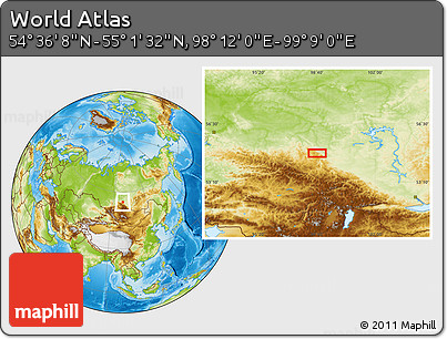 Physical Location Map of the Area around 54° 48' 50" N, 98° 40' 30" E
