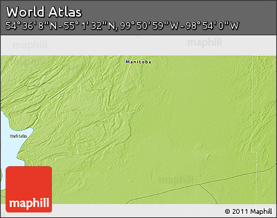 Physical 3D Map of the Area around 54° 48' 50" N, 99° 22' 30" W