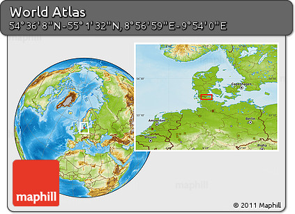 Physical Location Map of the Area around 54° 48' 50" N, 9° 25' 30" E