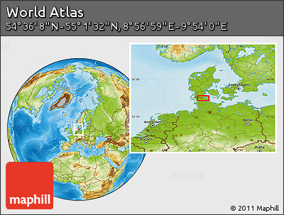 Physical Location Map of the Area around 54° 48' 50" N, 9° 25' 30" E