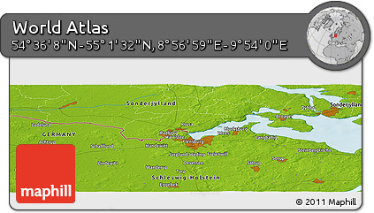 Physical Panoramic Map of the Area around 54° 48' 50" N, 9° 25' 30" E
