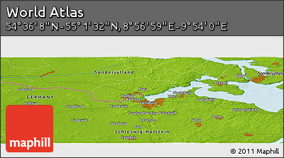 Physical Panoramic Map of the Area around 54° 48' 50" N, 9° 25' 30" E