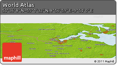Physical Panoramic Map of the Area around 54° 48' 50" N, 9° 25' 30" E