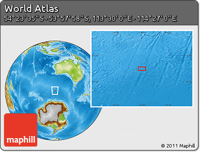 Physical Location Map of the Area around 54° 10' 47" S, 113° 58' 29" E