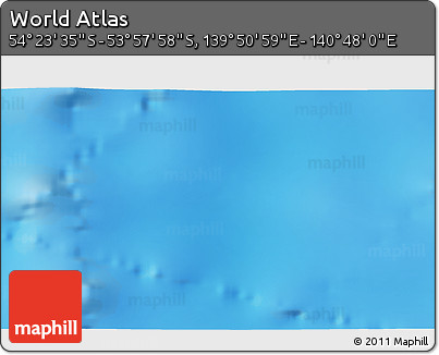 Physical 3D Map of the Area around 54° 10' 47" S, 140° 19' 29" E