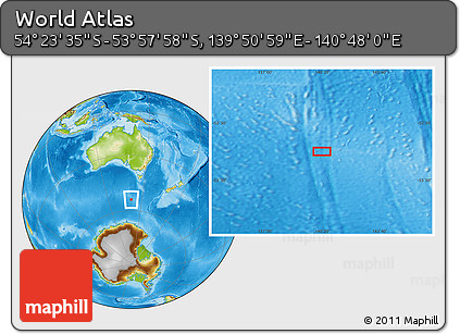 Physical Location Map of the Area around 54° 10' 47" S, 140° 19' 29" E