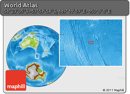 Physical Location Map of the Area around 54° 10' 47" S, 149° 40' 30" E