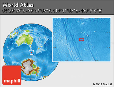 Physical Location Map of the Area around 54° 10' 47" S, 149° 40' 30" E