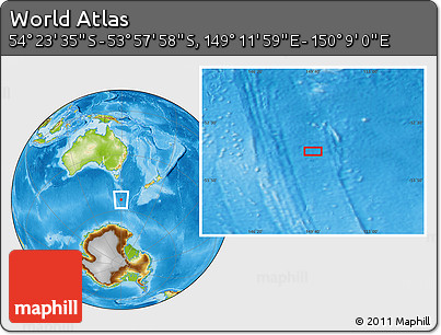 Physical Location Map of the Area around 54° 10' 47" S, 149° 40' 30" E