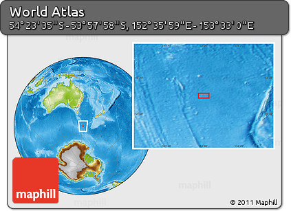 Physical Location Map of the Area around 54° 10' 47" S, 153° 4' 29" E