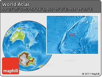 Physical Location Map of the Area around 54° 10' 47" S, 160° 43' 29" E