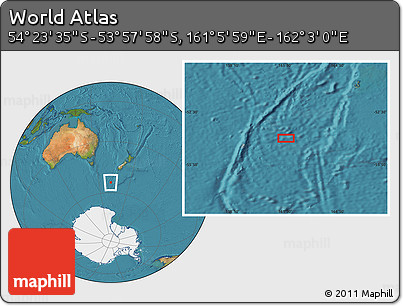 Satellite Location Map of the Area around 54° 10' 47" S, 161° 34' 29" E
