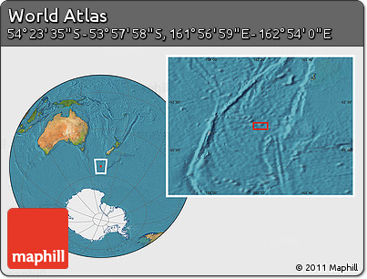 Satellite Location Map of the Area around 54° 10' 47" S, 162° 25' 30" E