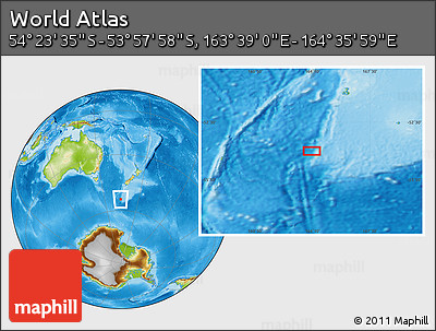 Physical Location Map of the Area around 54° 10' 47" S, 164° 7' 30" E