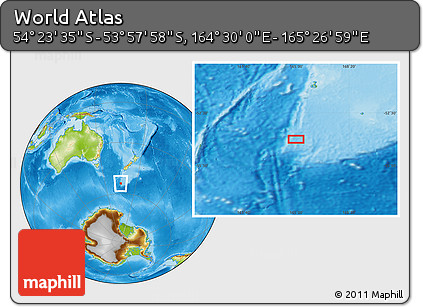 Physical Location Map of the Area around 54° 10' 47" S, 164° 58' 29" E