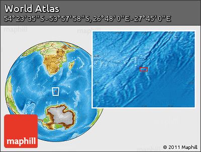 Physical Location Map of the Area around 54° 10' 47" S, 27° 16' 29" E