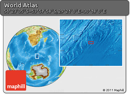 Physical Location Map of the Area around 54° 10' 47" S, 29° 49' 30" E