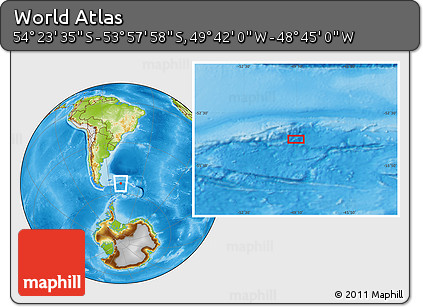 Physical Location Map of the Area around 54° 10' 47" S, 49° 13' 30" W