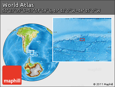 Physical Location Map of the Area around 54° 10' 47" S, 49° 13' 30" W