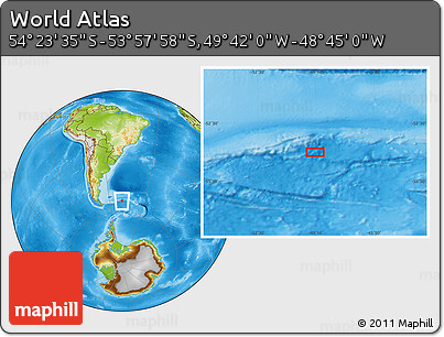 Physical Location Map of the Area around 54° 10' 47" S, 49° 13' 30" W