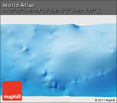 Physical 3D Map of the Area around 54° 10' 47" S, 52° 37' 30" W