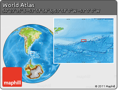 Physical Location Map of the Area around 54° 10' 47" S, 53° 28' 30" W