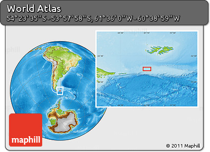 Physical Location Map of the Area around 54° 10' 47" S, 61° 7' 30" W