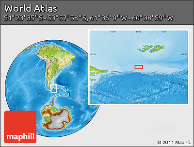 Physical Location Map of the Area around 54° 10' 47" S, 61° 7' 30" W