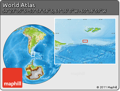 Physical Location Map of the Area around 54° 10' 47" S, 61° 7' 30" W