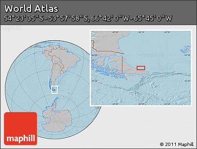 Gray Location Map of the Area around 54° 10' 47" S, 66° 13' 29" W, hill shading