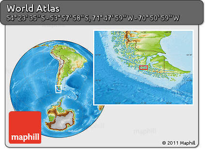 Physical Location Map of the Area around 54° 10' 47" S, 71° 19' 29" W