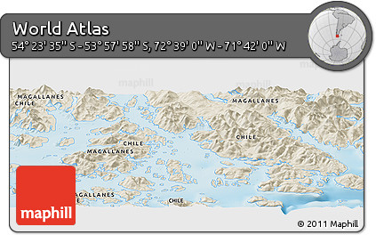 Shaded Relief Panoramic Map of the Area around 54° 10' 47" S, 72° 10' 30" W