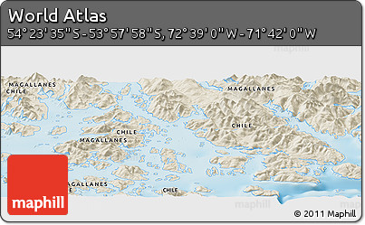 Shaded Relief Panoramic Map of the Area around 54° 10' 47" S, 72° 10' 30" W