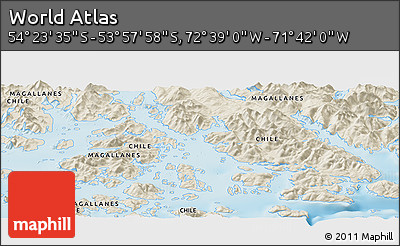 Shaded Relief Panoramic Map of the Area around 54° 10' 47" S, 72° 10' 30" W