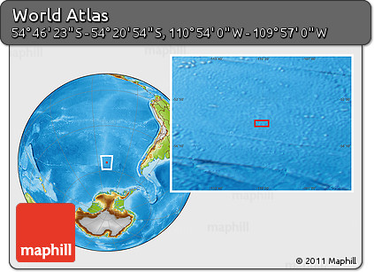 Physical Location Map of the Area around 54° 33' 39" S, 110° 25' 30" W