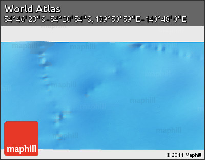 Physical 3D Map of the Area around 54° 33' 39" S, 140° 19' 29" E