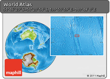 Physical Location Map of the Area around 54° 33' 39" S, 140° 19' 29" E