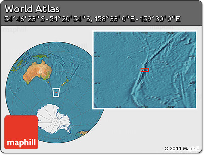 Satellite Location Map of the Area around 54° 33' 39" S, 159° 1' 30" E