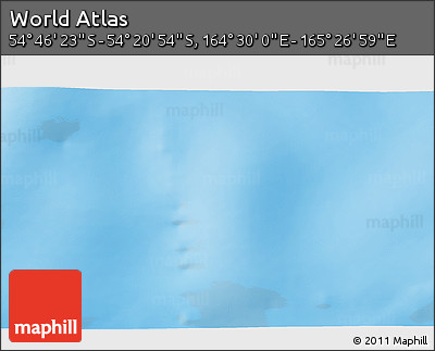 Physical 3D Map of the Area around 54° 33' 39" S, 164° 58' 29" E