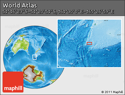 Physical Location Map of the Area around 54° 33' 39" S, 164° 58' 29" E