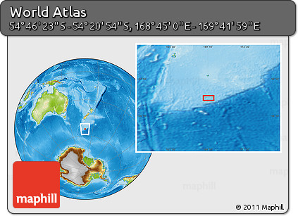 Physical Location Map of the Area around 54° 33' 39" S, 169° 13' 29" E