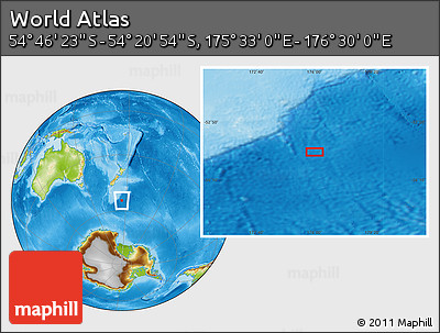 Physical Location Map of the Area around 54° 33' 39" S, 176° 1' 30" E