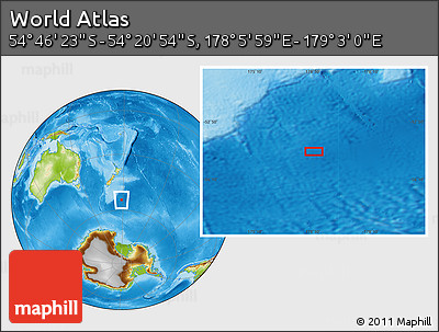 Physical Location Map of the Area around 54° 33' 39" S, 178° 34' 29" E