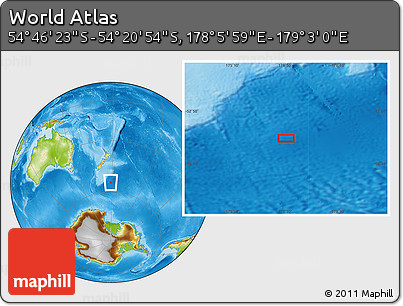 Physical Location Map of the Area around 54° 33' 39" S, 178° 34' 29" E