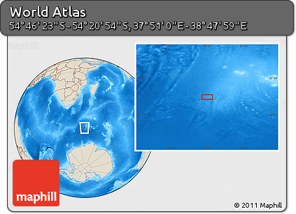 Shaded Relief Location Map of the Area around 54° 33' 39" S, 38° 19' 30" E