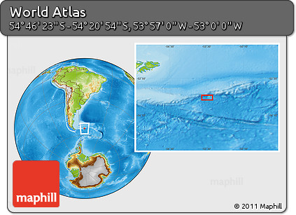 Physical Location Map of the Area around 54° 33' 39" S, 53° 28' 30" W
