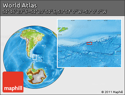 Physical Location Map of the Area around 54° 33' 39" S, 53° 28' 30" W