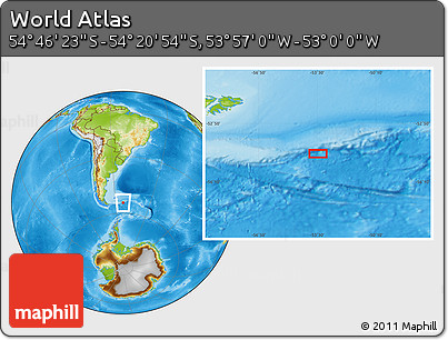 Physical Location Map of the Area around 54° 33' 39" S, 53° 28' 30" W